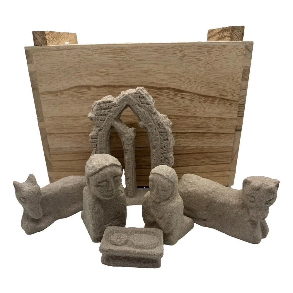 IRISH STONE HANDCAST CELTIC NATIVITY SET BY FORDE CRAFTS LTD. KILCULLEN KILDARE